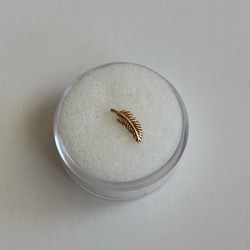 14k Solid Rose Gold Feather Quill from Junipurr - Right Orientation
